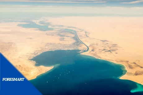 An aerial view of the Suez Canal