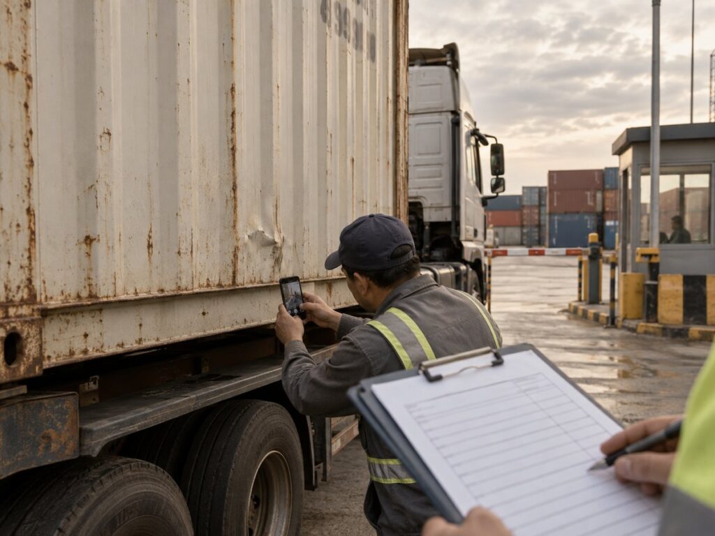 Container damage check at empty pickup