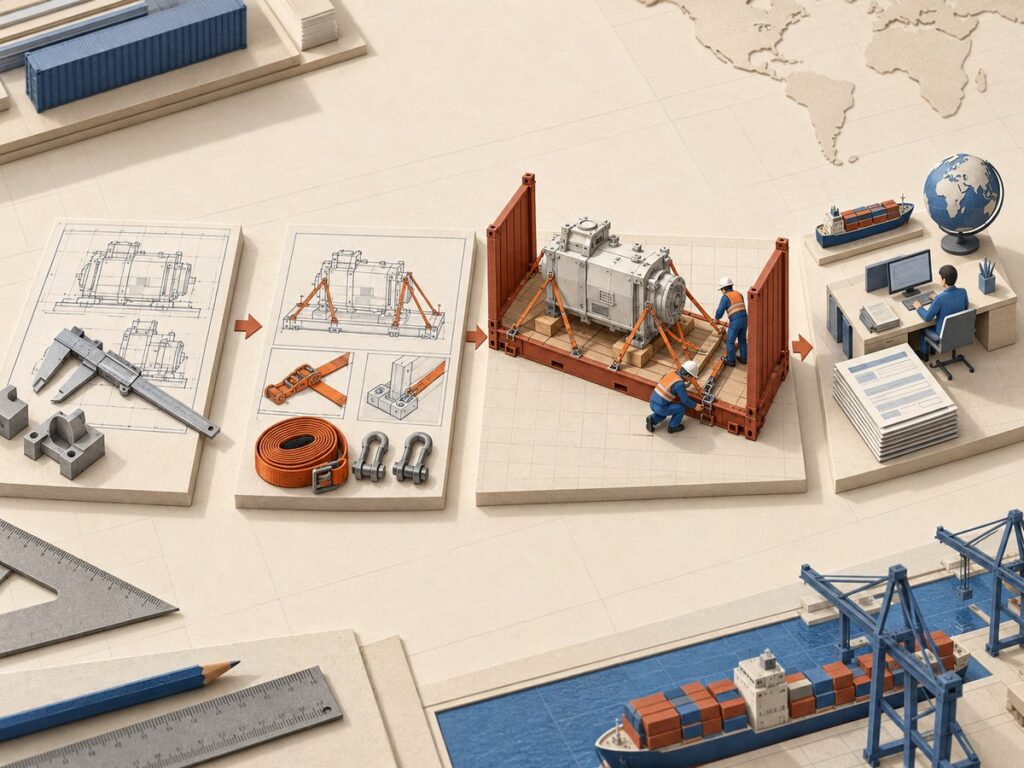 Flat rack cargo lashing responsibility handoff